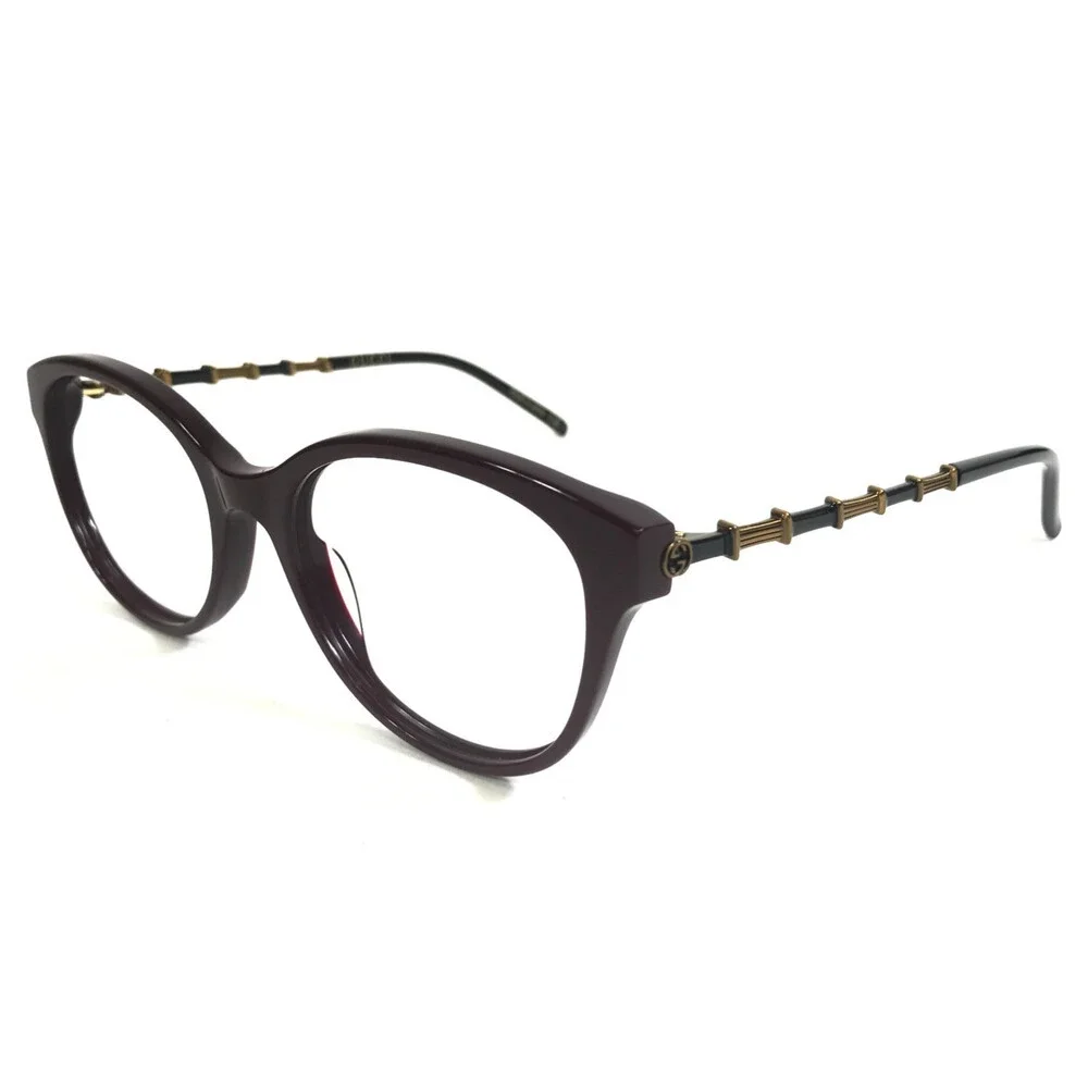 Gucci Eyeglasses Frames GG0656O 004 Shiny Burgundy Antique Gold Bamboo 53-19-140